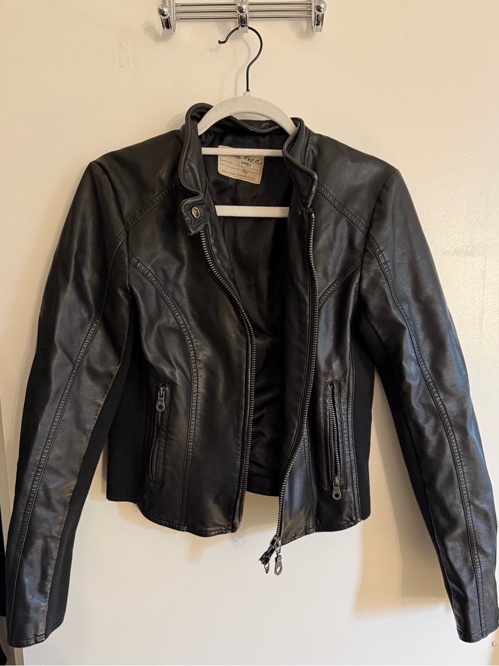 Free People Black Faux Leather Moto Jacket